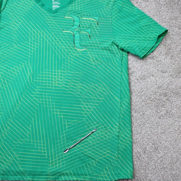 Nike Roger Federer Shirt Mens Large Green "RF" V-Neck Tennis S/S Athletic Cut - Picture 5 of 13